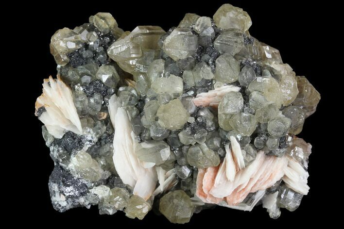 Cerussite Crystals with Bladed Barite on Galena - Morocco #98738